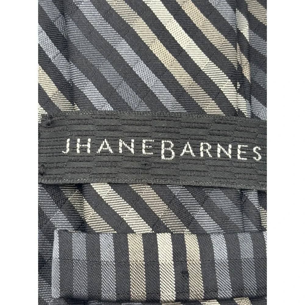 Jane Barnes Men's 100% Silk Necktie – Black Gray Silver Diagonal Stripe